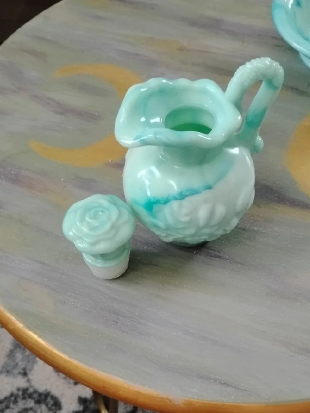 Avon Aqua and White Ceramic Pitcher with Basin